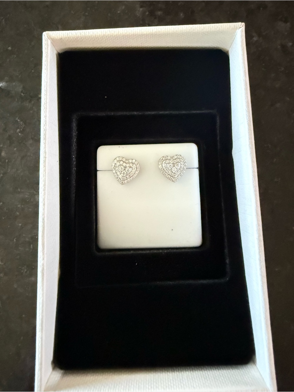 Heart-Shaped Pavé Stud Earrings - Silver Tone